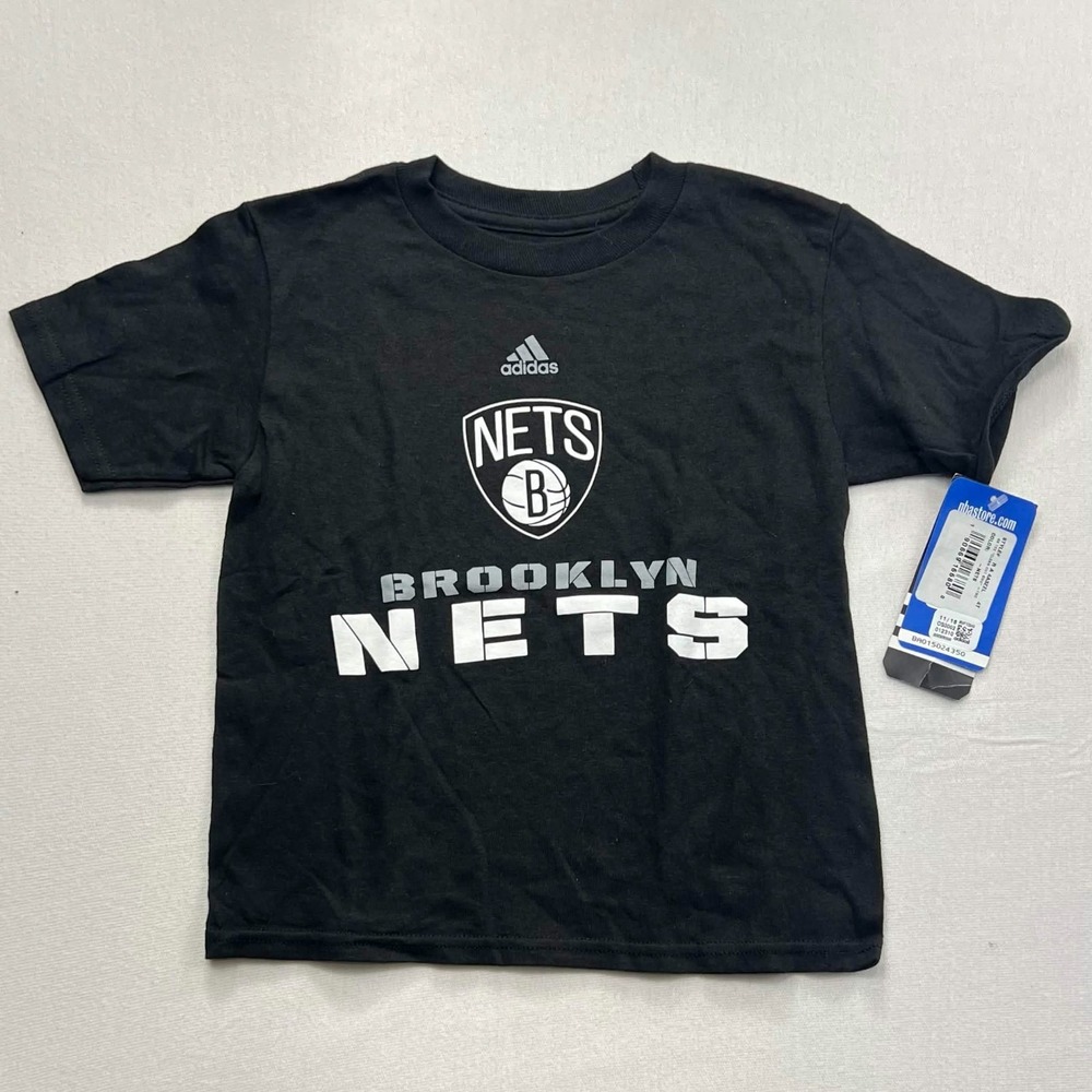 NWT Adidas Brooklyn Nets Toddler Boys Black Graphic T-Shirt NBA Go-To Tee Size 4